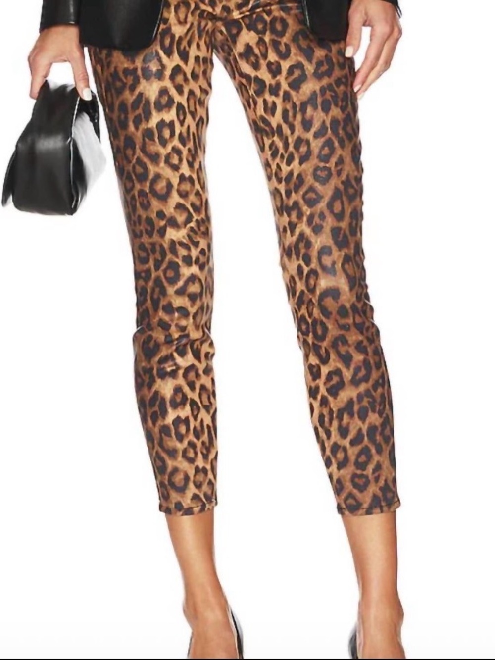 L’AGENCE Margot Coated Jeans in Dark Brown/Cheetah Coated